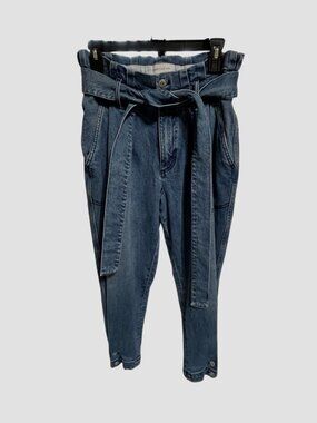 Something Navy High Rise Paperbag Tie Waist Denim Jeans Size 10